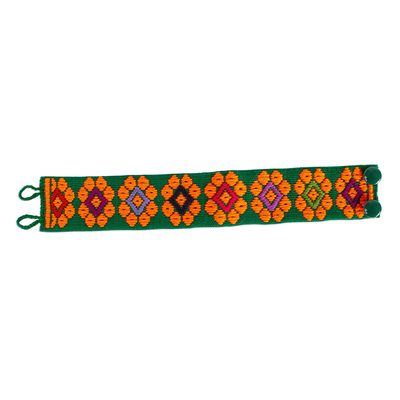 Cotton wristband bracelet, 'Tangerine Petals' - Tangerine and Viridian Cotton Wristband Bracelet from Mexico