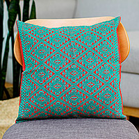 Cotton cushion cover, 'Chiapas' - Hand-woven Cotton Brocade Cushion Cover From Mexico