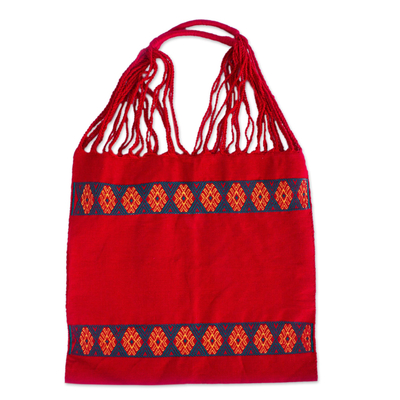 Geometric Cotton Shoulder Bag in Crimson from Mexico