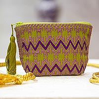 Cotton coin purse, 'Fascinating Zigzag' - Olive and Plum Zigzag Cotton Coin Purse from Mexico
