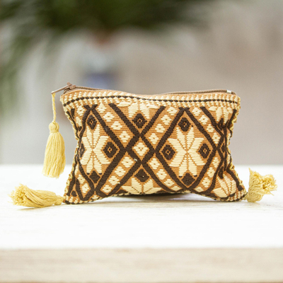 Cotton coin purse, Brown Geometry
