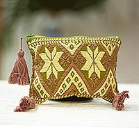 Cotton coin purse, 'Subtle Geometry' - Olive and Beige Cotton Coin Purse from Mexico