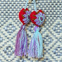 Wool and cotton curtain tiebacks, 'Passionate Hearts' (set of 4) - Four Floral Wool and Cotton Curtain Tiebacks from Mexico