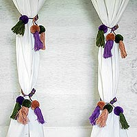 Cotton curtain tiebacks, 'Festive Elegance' (set of 4) - Festive Cotton Curtain Tiebacks from Mexico (Set of 4)