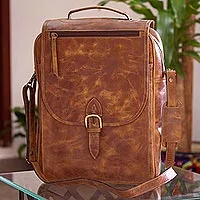 Leather backpack, 'Saddle Brown Traveler' - Handmade Leather Backpack in Saddle Brown from Mexico