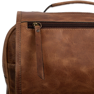 Leather backpack, 'Saddle Brown Traveler' - Handmade Leather Backpack in Saddle Brown from Mexico
