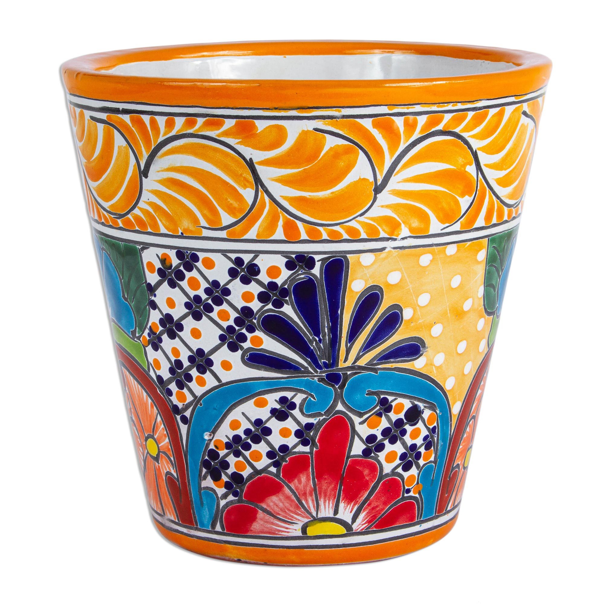 Floral TalaveraStyle Ceramic Flower Pot from Mexico Talavera Delight