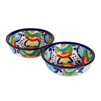 Cuencos de cerámica para aperitivos, (par) - Tazones de Cerámica para Merienda o Servir Estilo Talavera Mexicana (Par)