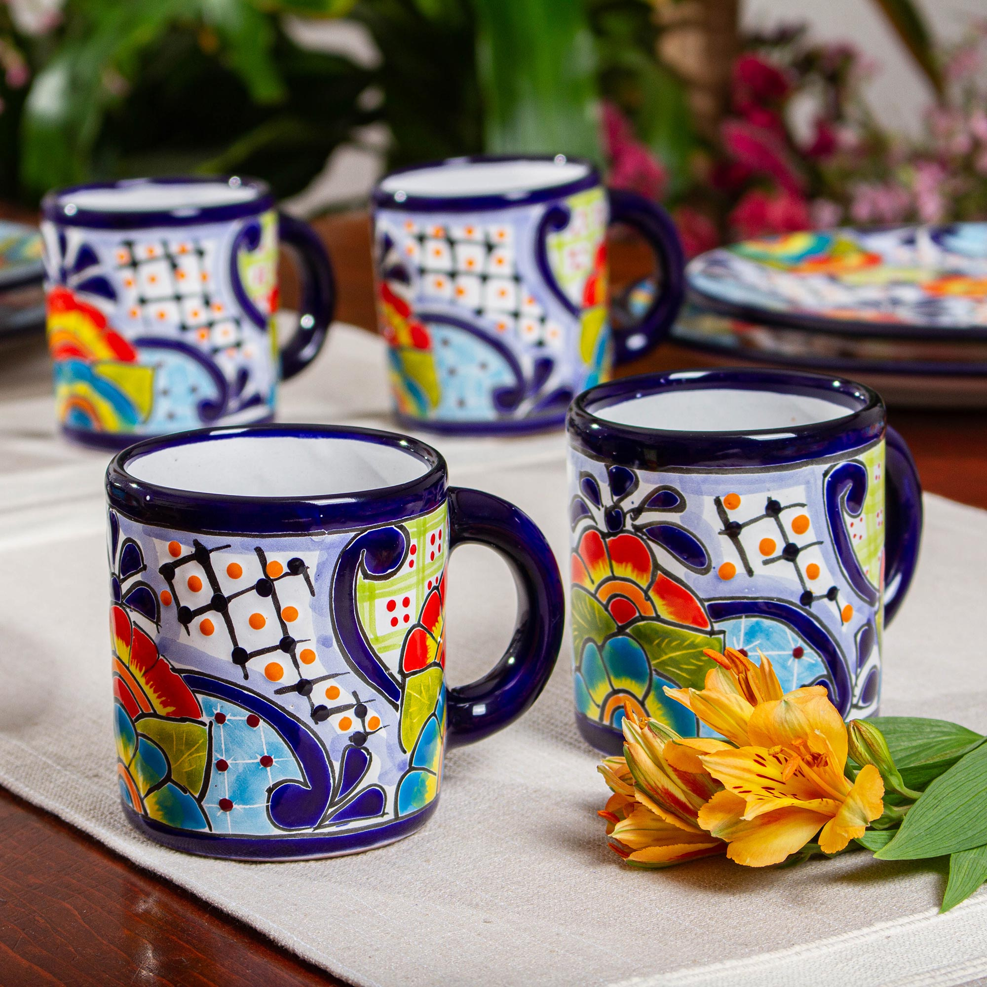 Talavera Wide Cup or Mug XL Ceramic Multicolored Rim Beautiful