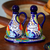 Ceramic cruet set, 'Raining Flowers' (3 pieces) - Talavera Style Ceramic Oil and Vinegar Bottles (3 Piece Set) thumbail