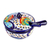 Ceramic salsa dish, 'Raining Flowers' (3 pieces) - Mexican Talavera Style Covered Salsa Dish with Spoon (image 2c) thumbail