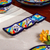 Ceramic triple condiment dish, 'Raining Flowers' - Mexican Talavera Style Ceramic Triple Condiment Dish thumbail