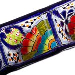Ceramic triple condiment dish, 'Raining Flowers' - Mexican Talavera Style Ceramic Triple Condiment Dish