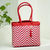 Handwoven tote, 'Vibrant Zigzags' - Chili Red and White Zigzag Pattern Handwoven Tote Mexico thumbail