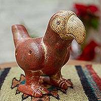 Ceramic flute, 'Parakeet' - Ceramic Russet and Beige Bird Decorative Flute from Mexico