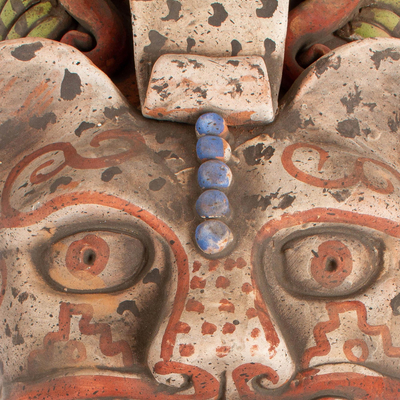 Keramische Maske, 'Edler Jaguar'. - Handgefertigte Keramik-Jaguar-Krieger-Maskenwandkunst aus Mexiko