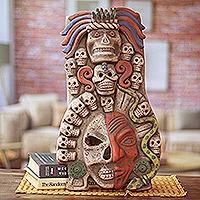 Máscara de cerámica, 'Mictlantecuhtli' - Arte de pared de máscara de cerámica de guardián de los muertos hecho a mano