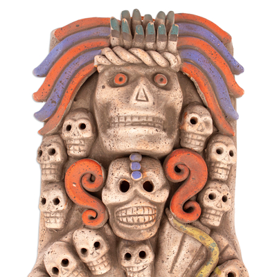 Keramikmaske, „Mictlantecuhtli“ – handgefertigte Keramikmasken-Wandkunst des Wächters der Toten