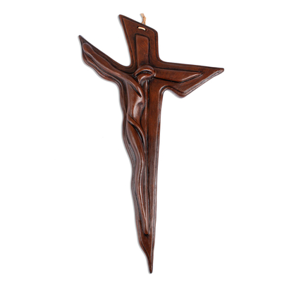 Handcrafted Brown Ceramic Cross Wall Art from Mexico