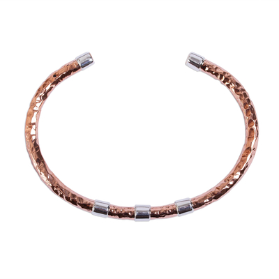 Taxco Sterling Silver and Hammered Copper Cuff Bracelet