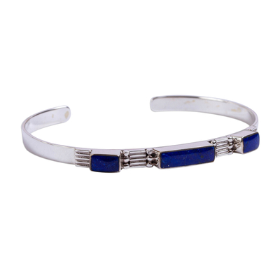 Lapis lazuli cuff bracelet, 'Rectangular Blue' - Taxco Lapis Lazuli Cuff Bracelet from Mexico