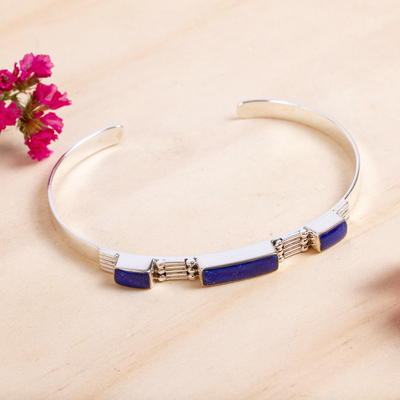 Lapis lazuli cuff bracelet, 'Rectangular Blue' - Taxco Lapis Lazuli Cuff Bracelet from Mexico