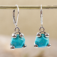 Reconstituted turquoise dangle earrings, 'Gleaming Caress' - Taxco Reconstituted Turquoise Dangle Earrings from Mexico