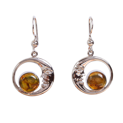 Taxco Crescent Moon Amber Dangle Earrings from Mexico