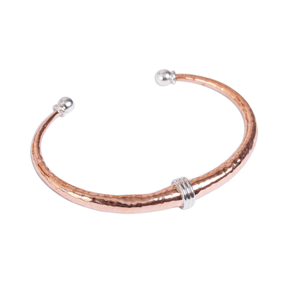 Sterling silver and copper cuff bracelet, 'Gleaming Destiny' - Taxco Sterling Silver and Copper Cuff Bracelet from Mexico