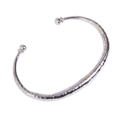 Sterling silver cuff bracelet, 'Fluid Beauty' - Taxco Hammered Sterling Silver Cuff Bracelet from Mexico