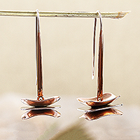 Sterling silver and copper dangle earrings, 'Between Layers' - Layered Sterling Silver and Copper Dangle Earrings