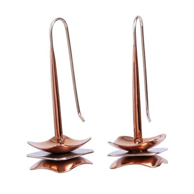Sterling silver and copper dangle earrings, 'Between Layers' - Layered Sterling Silver and Copper Dangle Earrings