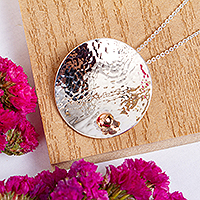 Sterling silver pendant necklace, Hammered Sun