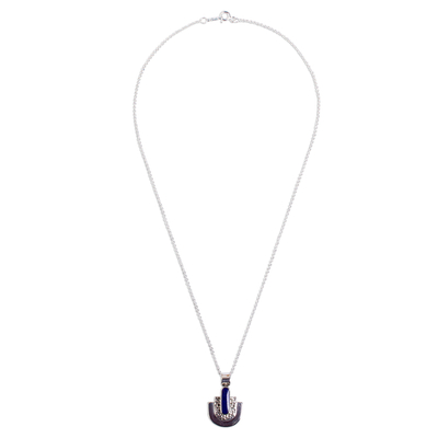 Lapis lazuli pendant necklace, 'Huipil Style' - Taxco Lapis Lazuli Pendant Necklace from Mexico