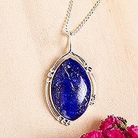 Lapis lazuli pendant necklace, 'Wintry Gaze'
