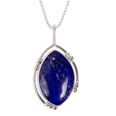 Lapis Lazuli and Taxco Silver Pendant Necklace from Mexico