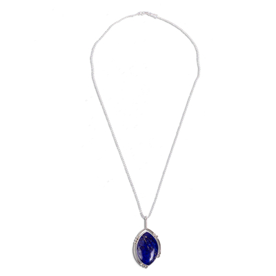 Lapis lazuli pendant necklace, 'Wintry Gaze' - Lapis Lazuli and Taxco Silver Pendant Necklace from Mexico
