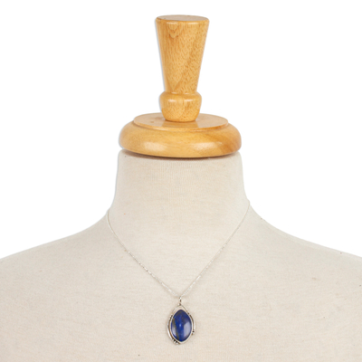 Lapis lazuli pendant necklace, 'Wintry Gaze' - Lapis Lazuli and Taxco Silver Pendant Necklace from Mexico