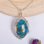 Composite Turquoise and Taxco Silver Pendant Necklace, 'Taxco Legend'