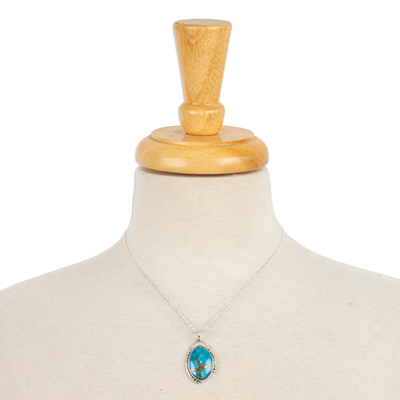 Collar colgante de plata de ley - Collar con colgante compuesto de turquesa y plata Taxco