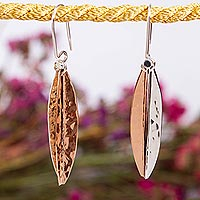 Taxco Sterling Silver and Copper Dangle Earrings from Mexico,'Hammered Abstraction'