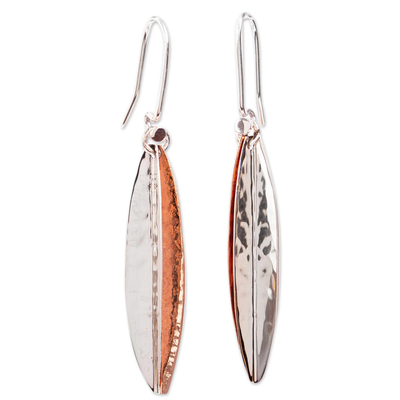Sterling silver and copper dangle earrings, 'Hammered Abstraction' - Taxco Sterling Silver and Copper Dangle Earrings from Mexico