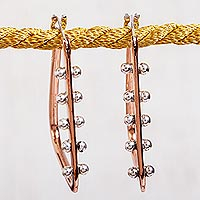Sterling silver and copper hoop earrings, 'Modern Trapezoids' - Taxco Sterling Silver and Copper Hoop Earrings from Mexico