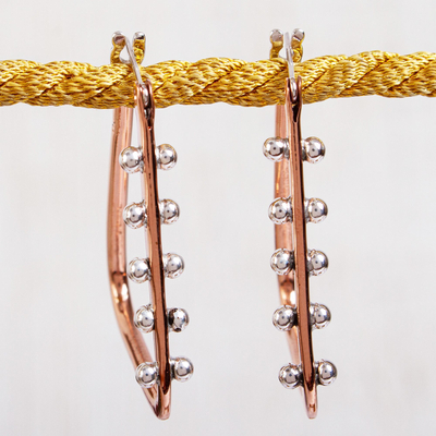 Sterling silver and copper hoop earrings, Modern Trapezoids