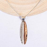 Sterling silver and copper pendant necklace, 'Hammered Abstraction'