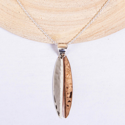 Sterling silver and copper pendant necklace, 'Hammered Abstraction' - Taxco Sterling Silver and Copper Pendant Necklace