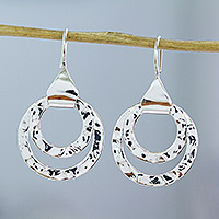 Sterling silver dangle earrings, 'Abstract Rings' - Taxco Hammered Sterling Silver Dangle Earrings from Mexico