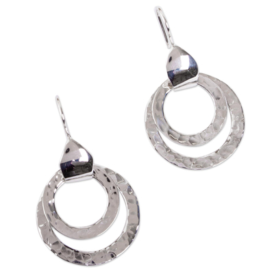 Sterling silver dangle earrings, 'Abstract Rings' - Taxco Hammered Sterling Silver Dangle Earrings from Mexico