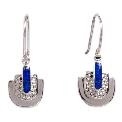 Lapis lazuli dangle earrings, 'Huipil Style' - Taxco Lapis Lazuli Dangle Earrings from Mexico