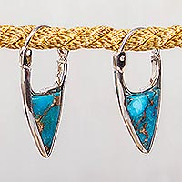 Composite turquoise hoop earrings, 'Taxco Enchantment' - Taxco Composite Turquoise Hoop Earrings from Mexico